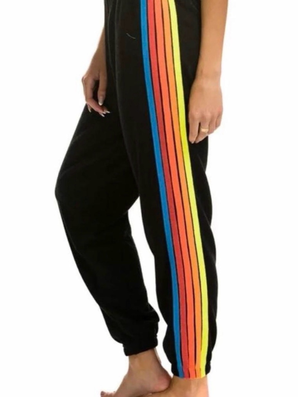 Aviator Nation 5 Stripe Sweatpants Black Neon Rainbow XS